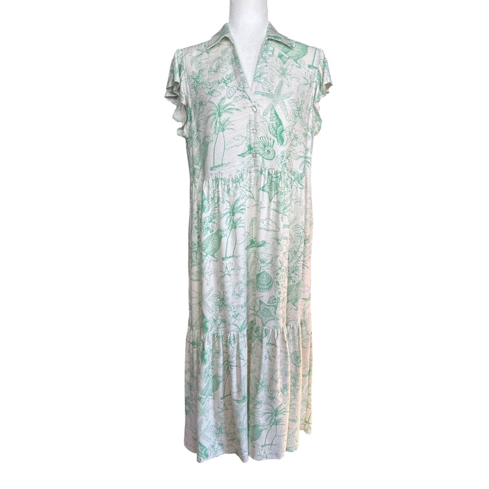 Jane and Delancey Pale Mint Botanical Collared Midi Dress - Picture 2 of 14